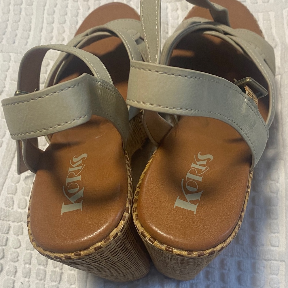 Kork-Ease Cream and Tan Wedge Sandals